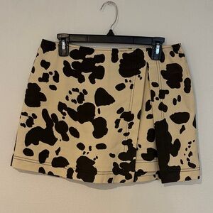Cow Print Denim Mini Skirt/Skort with front side slit